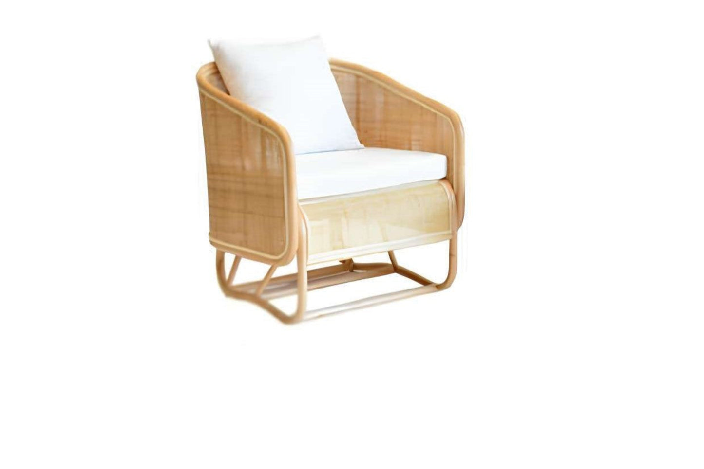 Curved Rattan Armchair with White Cushion