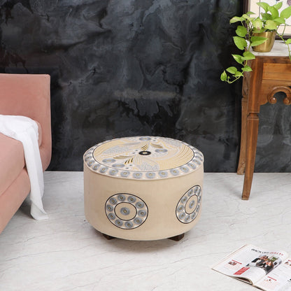 Stool with Floor Cushion & Pillow Set