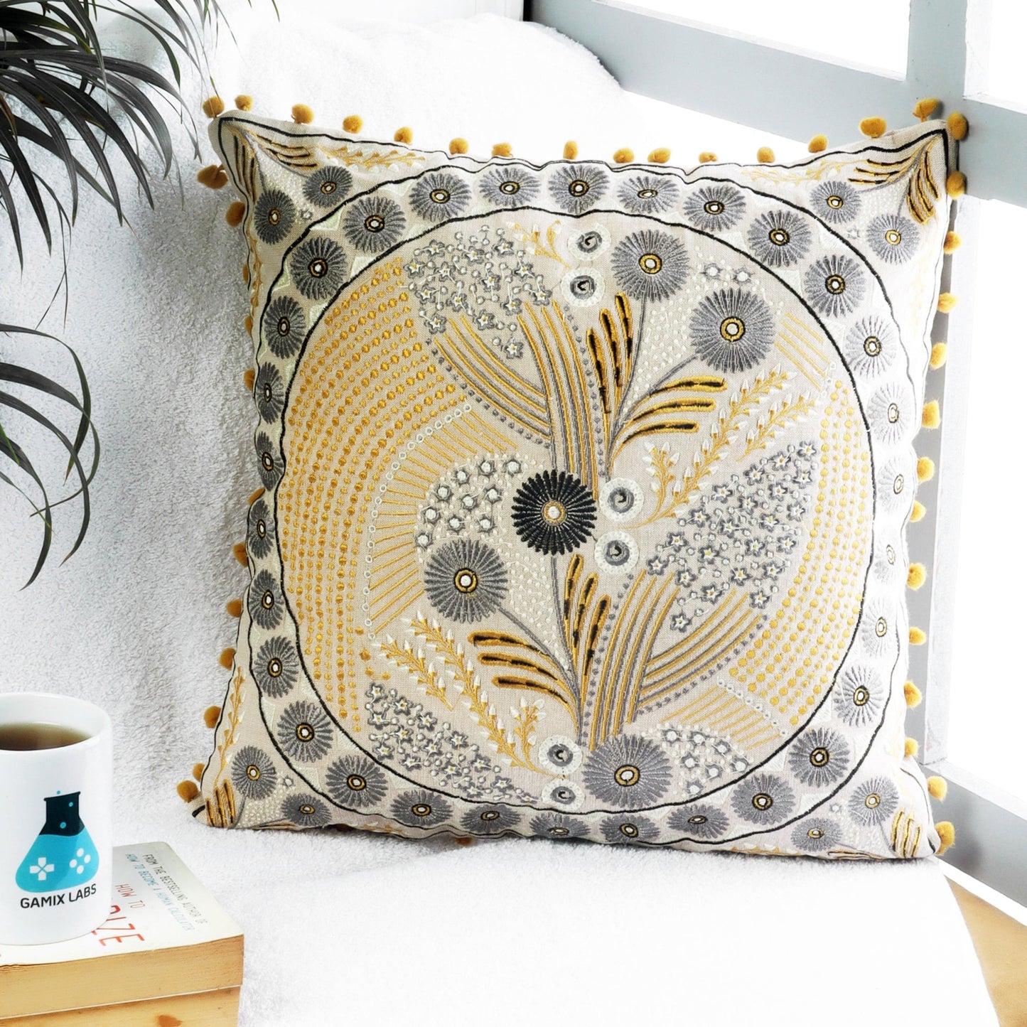 Stool with Floor Cushion & Pillow Set