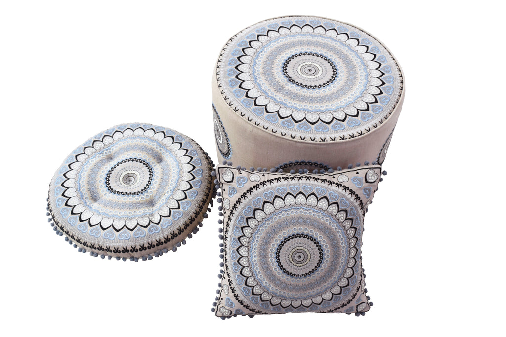 Stool with Floor Cushion & Pillow Set