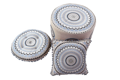 Stool with Floor Cushion & Pillow Set
