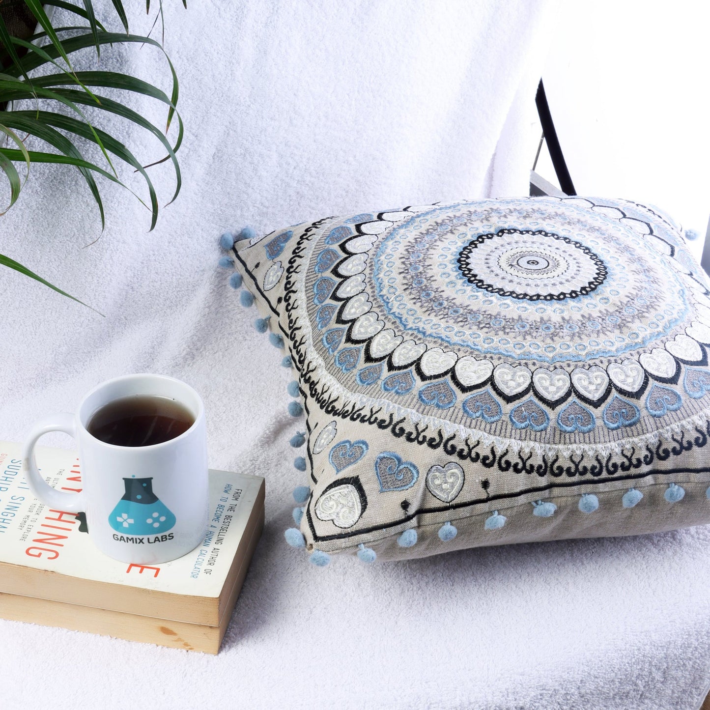 Stool with Floor Cushion & Pillow Set