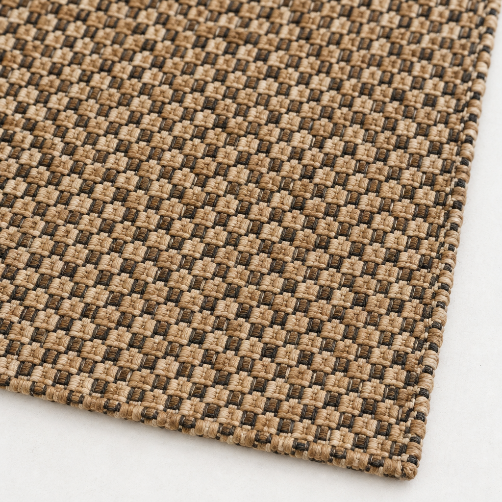 Detalle del tejido a mano de yute y algodón y borde acabado de la alfombra IC17720