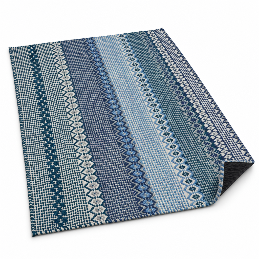Alfombra Kilim de Algodón Con Base Antideslizante IC13801 Azul