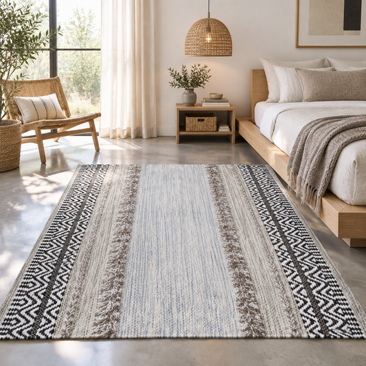 Alfombra Kilim de Algodón Textura Shaggy IC17710 Grises/Plateado