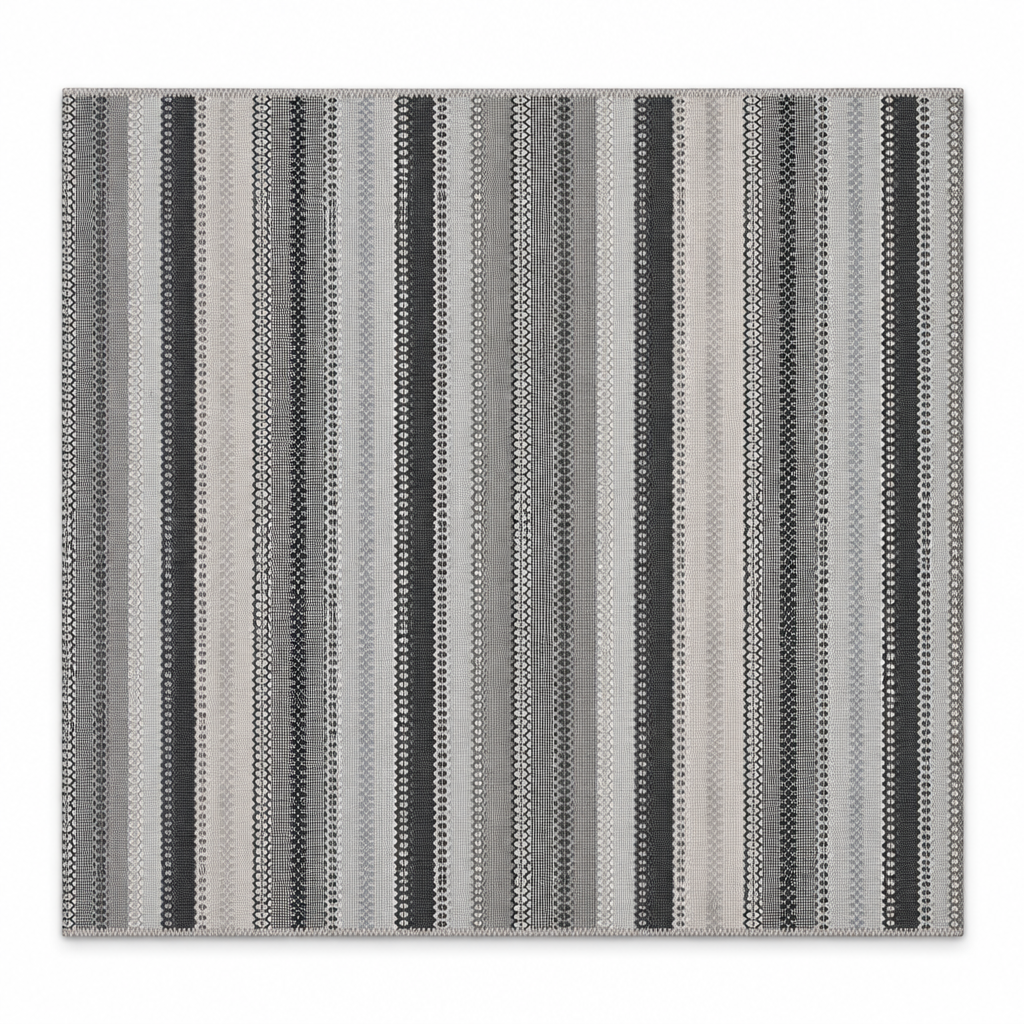 Alfombra Kilim de Algodón Con Base Antideslizante IC13809 Grises/Plateado