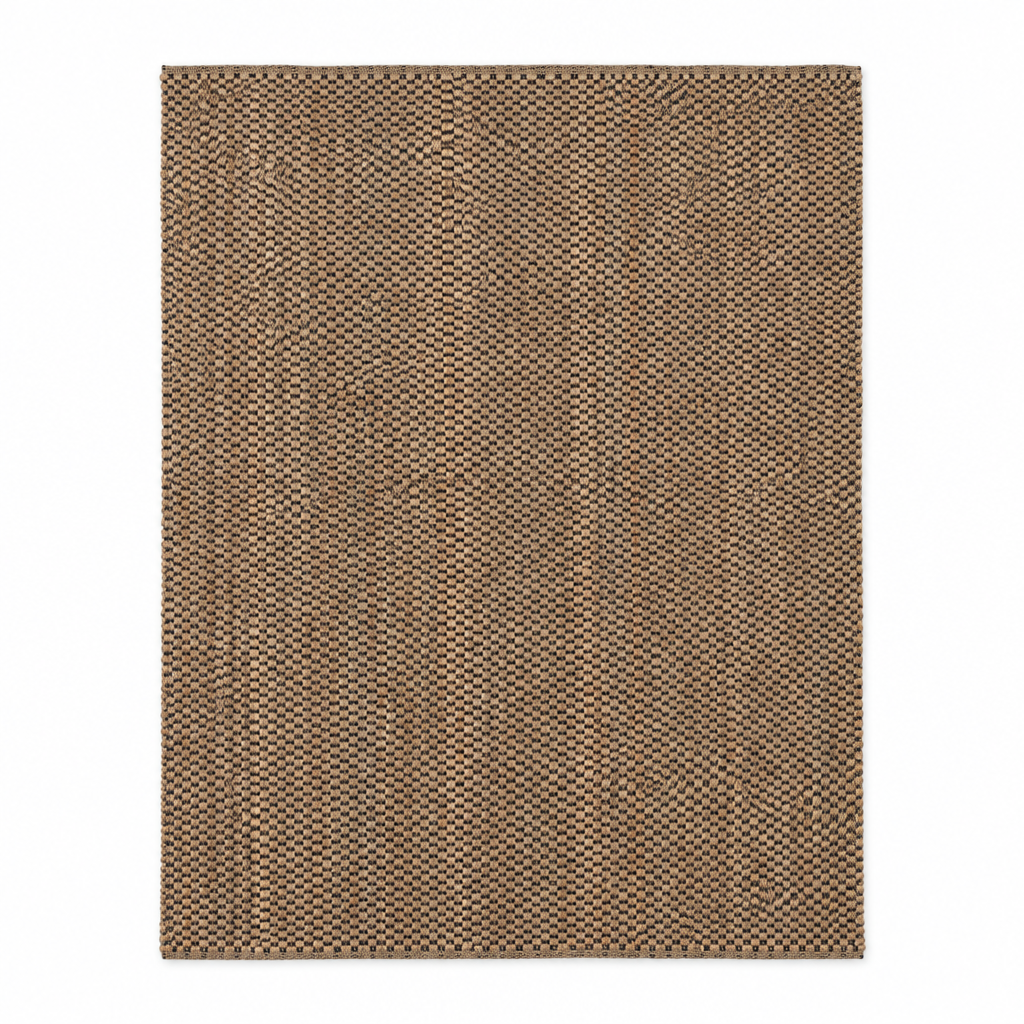 Alfombra de yute estilo ajedrez IC17720 natural, vista frontal en fondo blanco