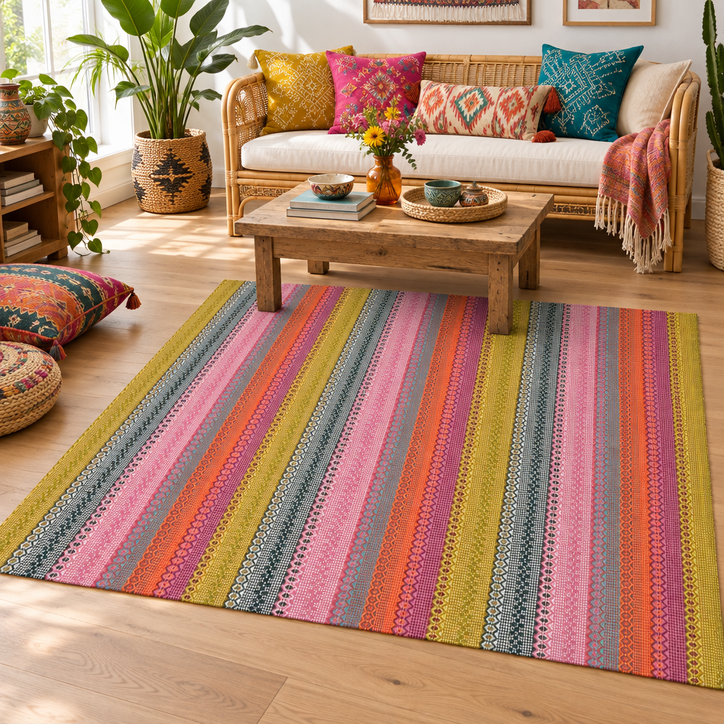 Alfombra Kilim de Algodón Con Base Antideslizante IC12325 Multicolor