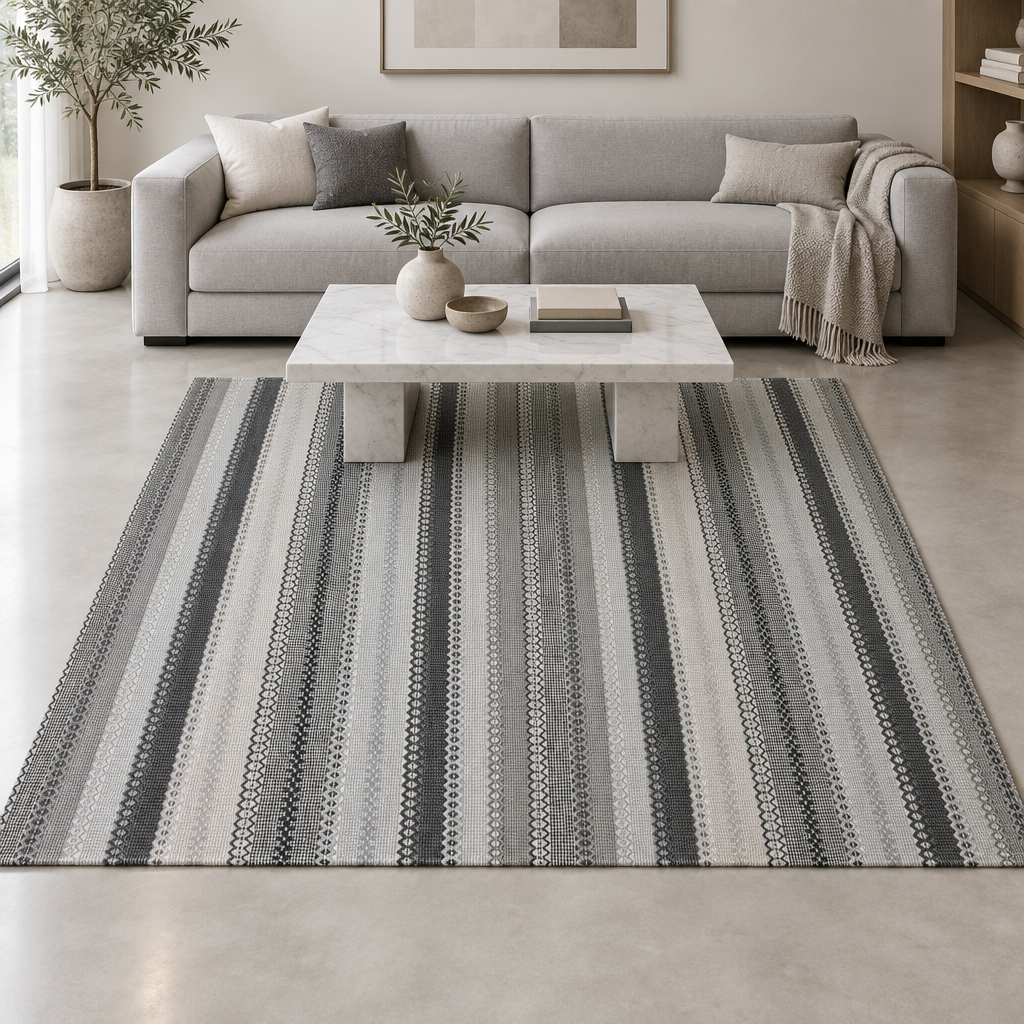 Alfombra Kilim de Algodón Con Base Antideslizante IC13809 Grises/Plateado