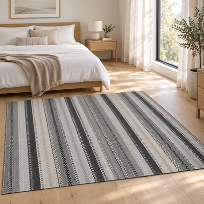 Alfombra Kilim de Algodón Con Base Antideslizante IC13809 Grises/Plateado