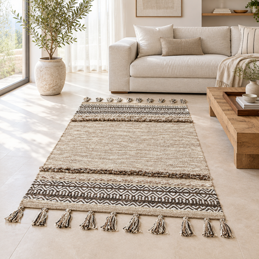 Alfombra Kilim Shaggy de Algodón IC15969 Crema/Marfil