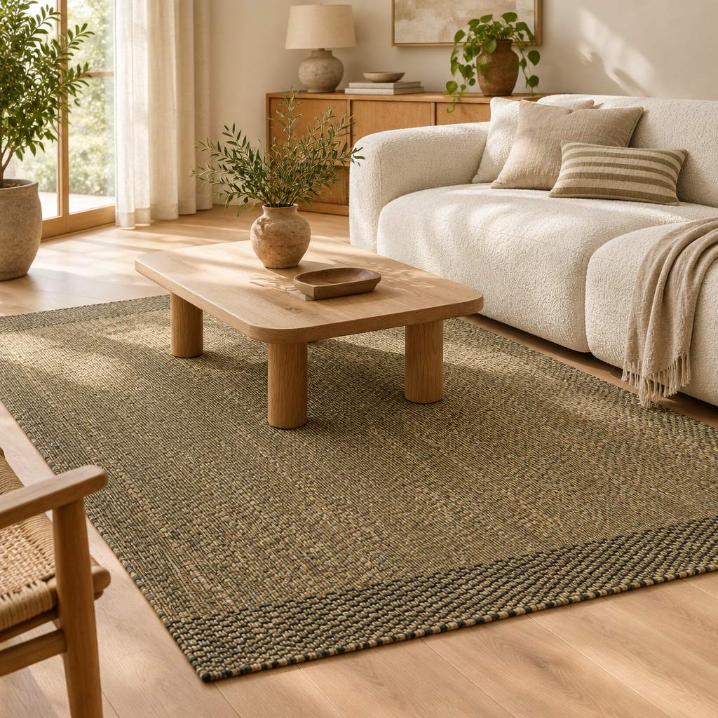Alfombra de pasto marino IC18400 natural en una sala de estar contemporánea